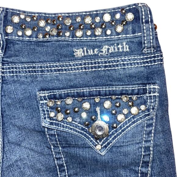 Blue Faith Rhinestone Studded Skinny Jeans Low Rise Medium Wash Size 5 / 6 - Picture 6 of 6